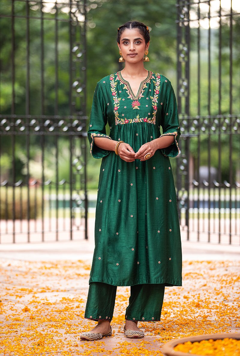 Green Floral Sitara Husna Kurta Set