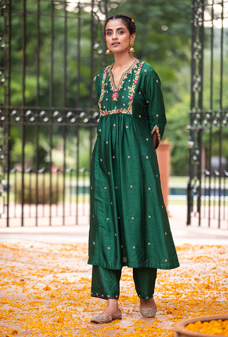 Green Floral Sitara Husna Kurta Set