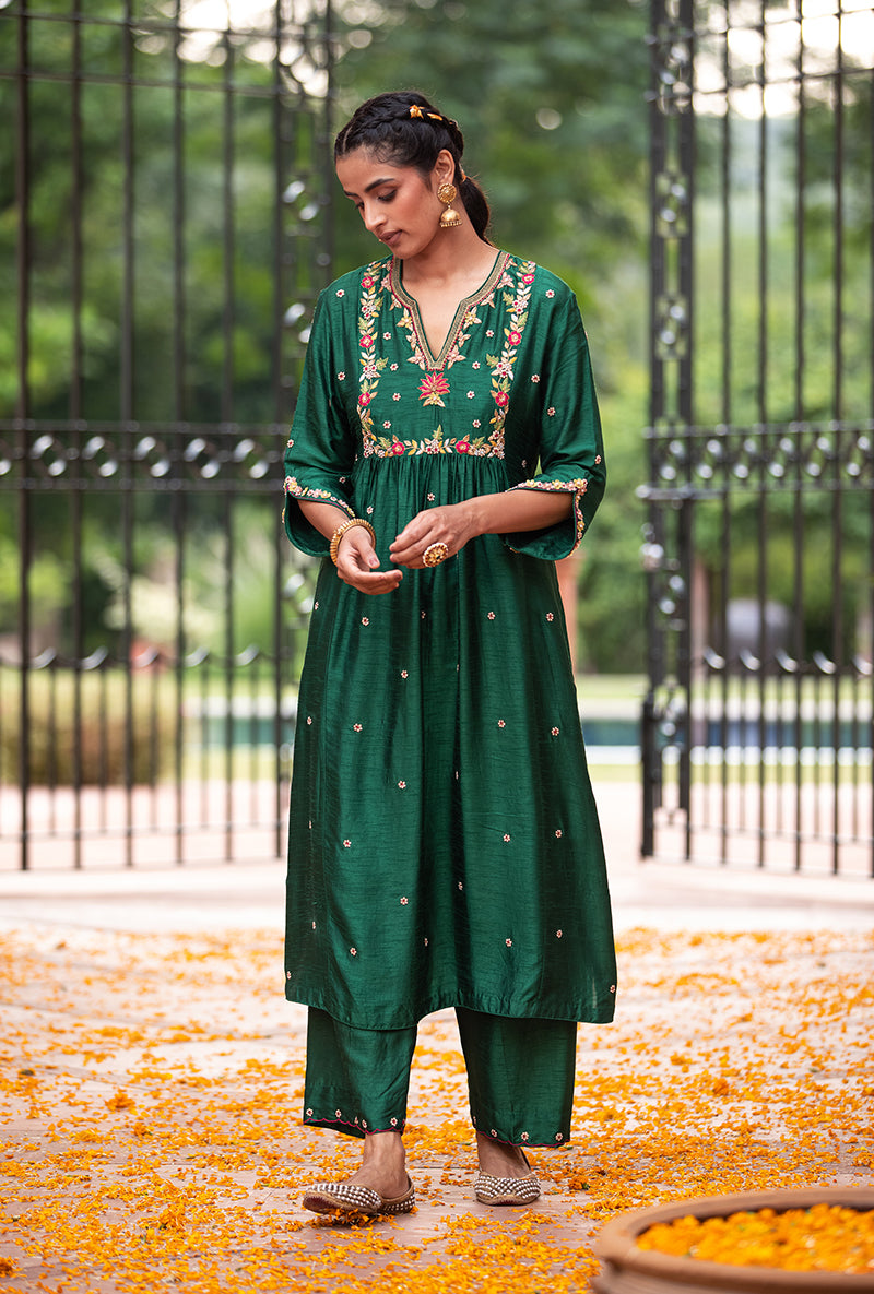 Green Floral Sitara Husna Kurta Set