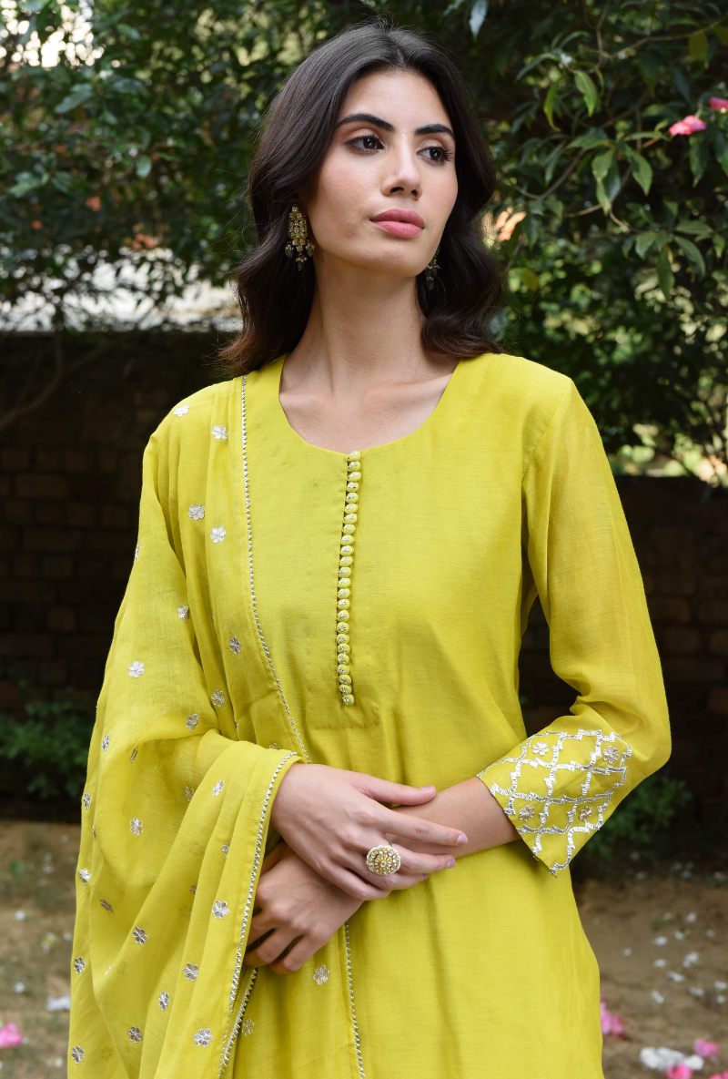 Lime Green Roop Gota Sharara Set