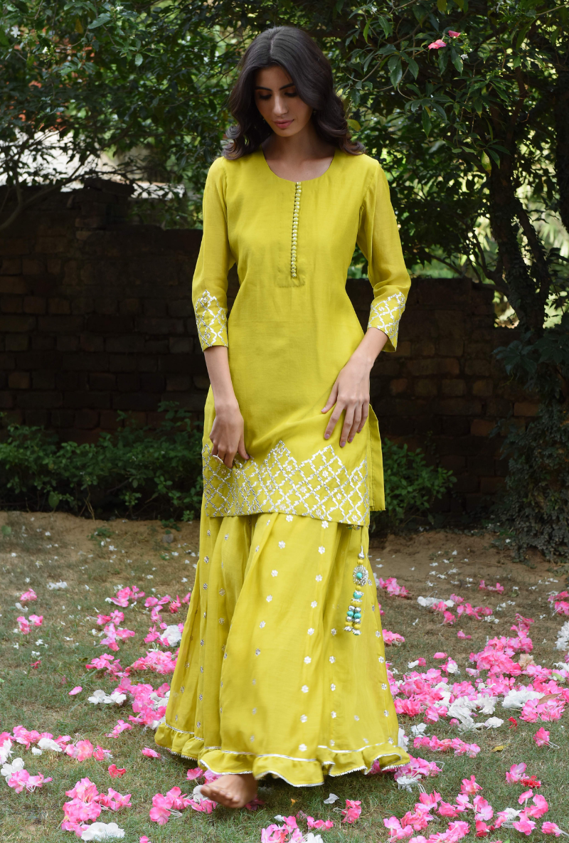 Lime Green Roop Gota Sharara Set