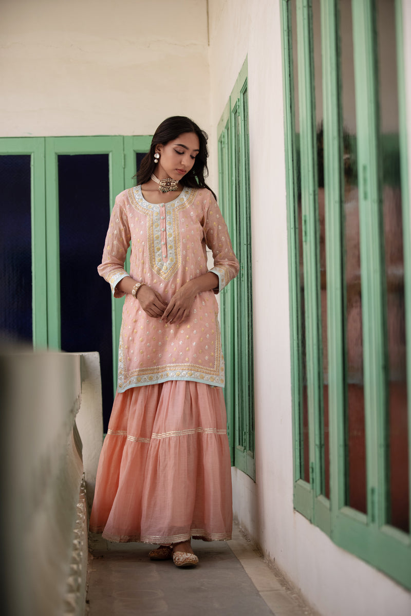 Pink And Aqua Zari Mastaani Gharara Set