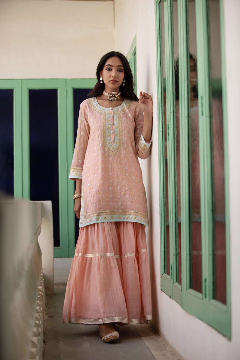 Pink And Aqua Zari Mastaani Gharara Set