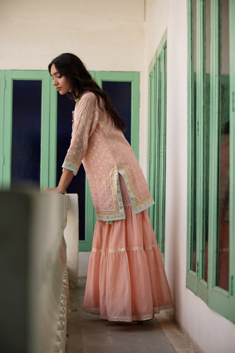 Pink And Aqua Zari Mastaani Gharara Set