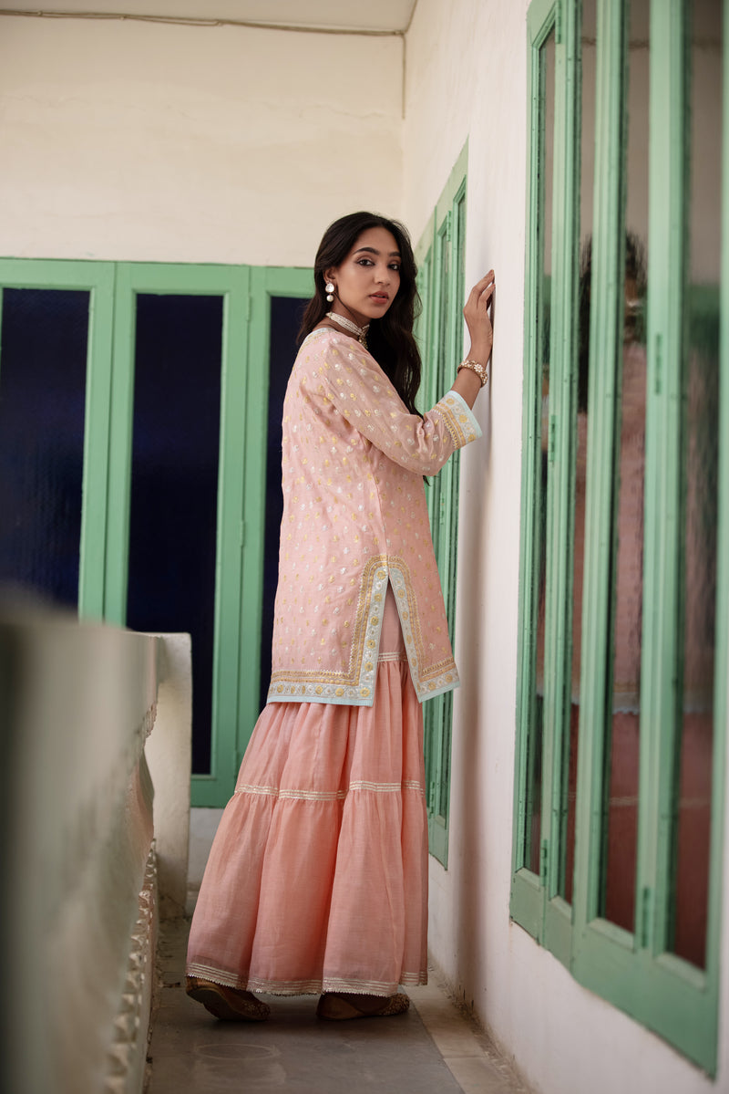 Pink And Aqua Zari Mastaani Gharara Set