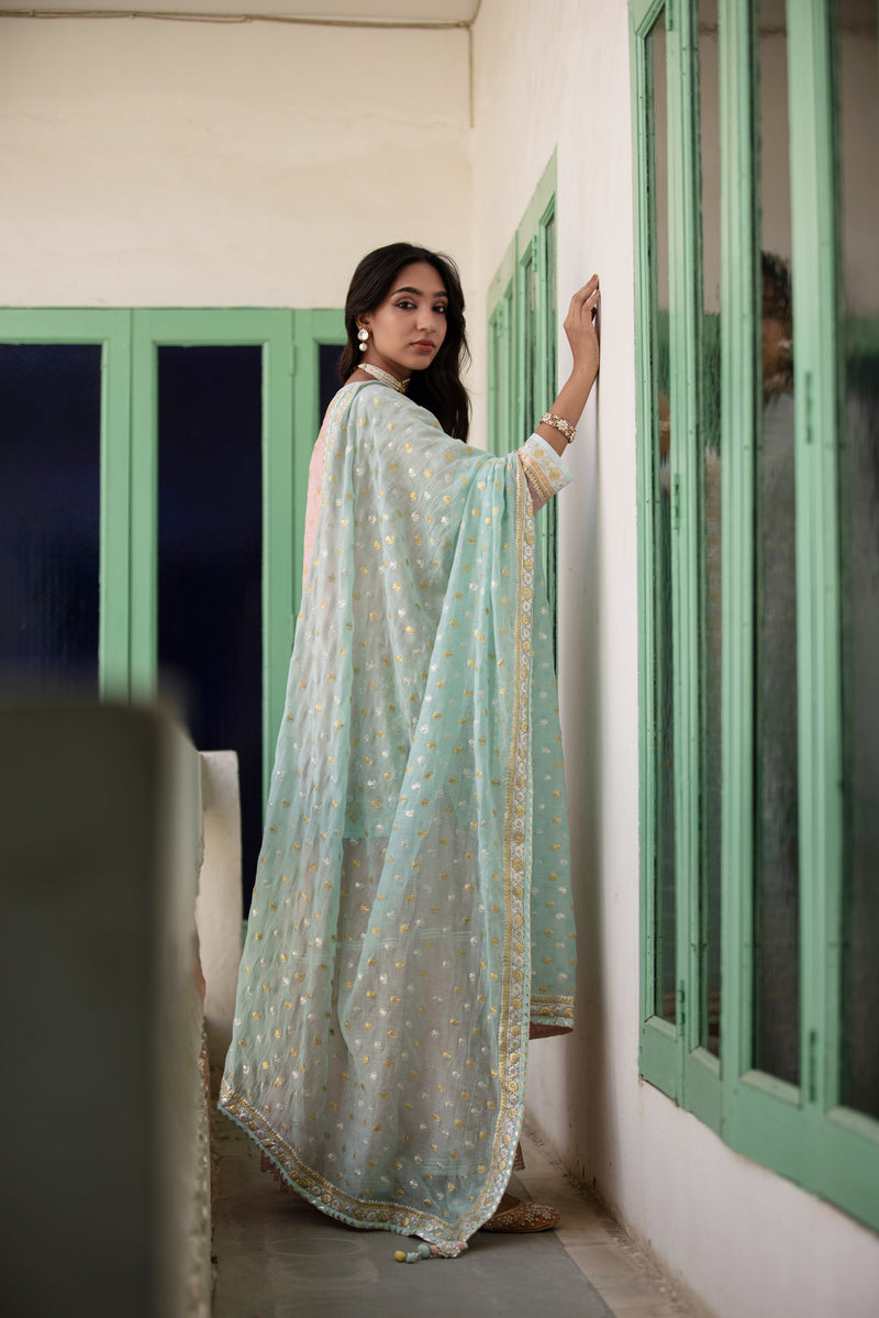 Pink And Aqua Zari Mastaani Gharara Set