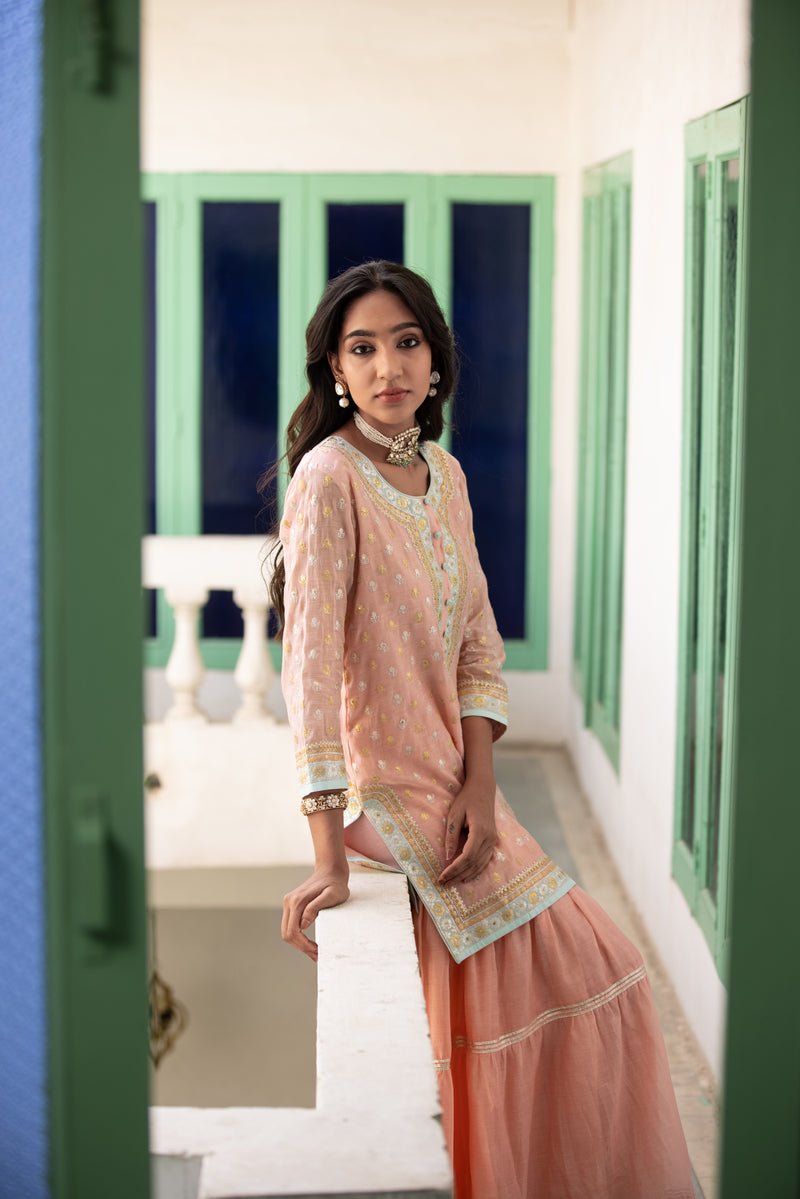 Pink And Aqua Zari Mastaani Gharara Set