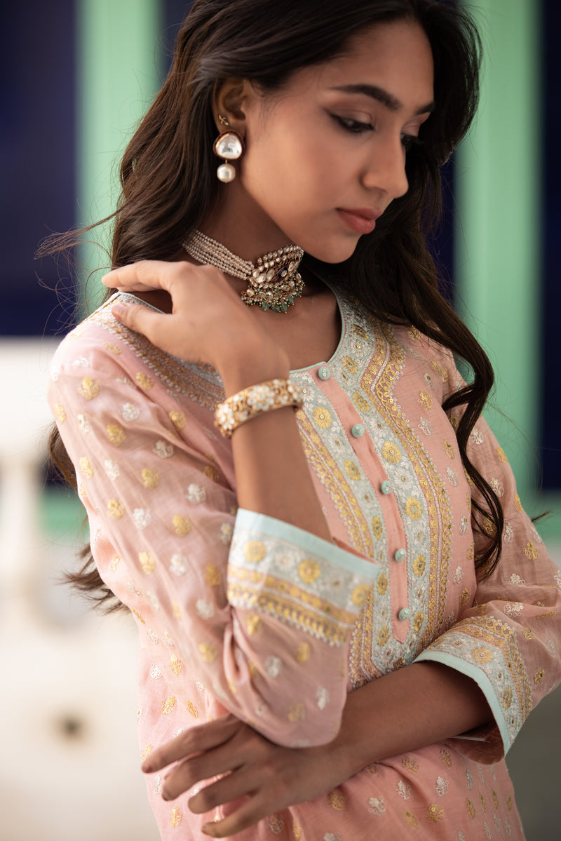 Pink And Aqua Zari Mastaani Gharara Set