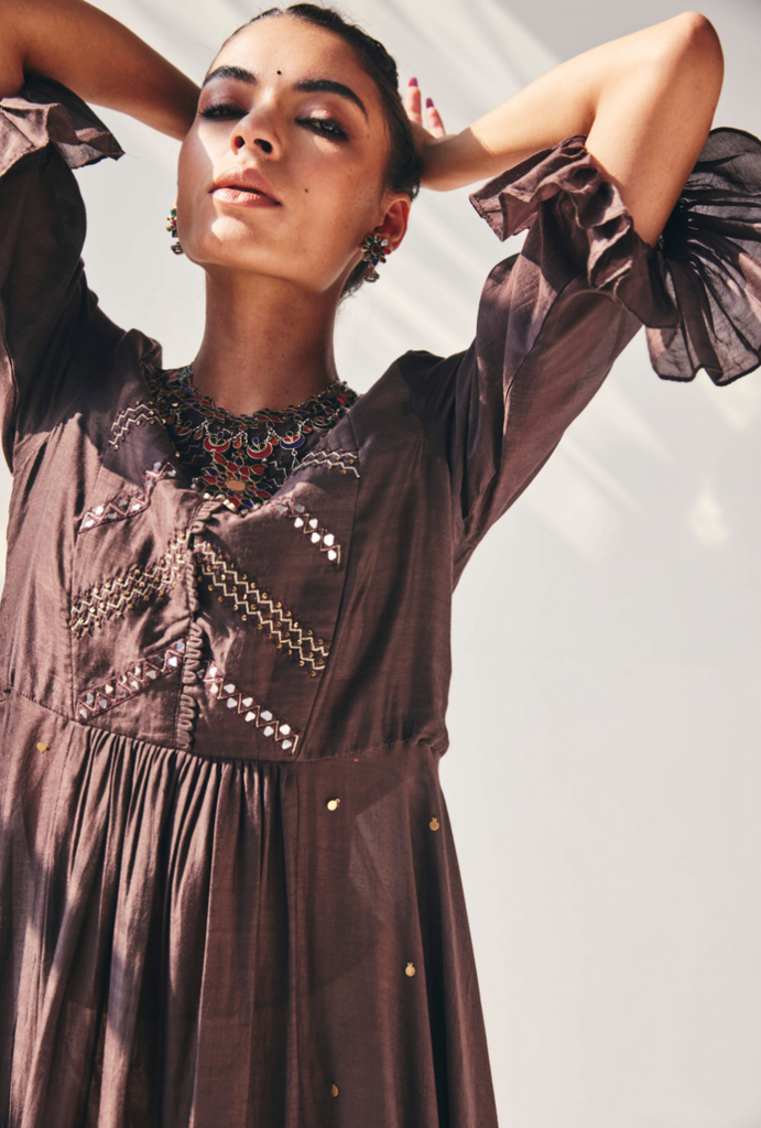 Brown Ajrakh Fiza Kurta Set