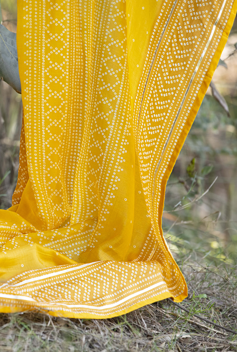 Yellow Fiza Yoke Kurta Set