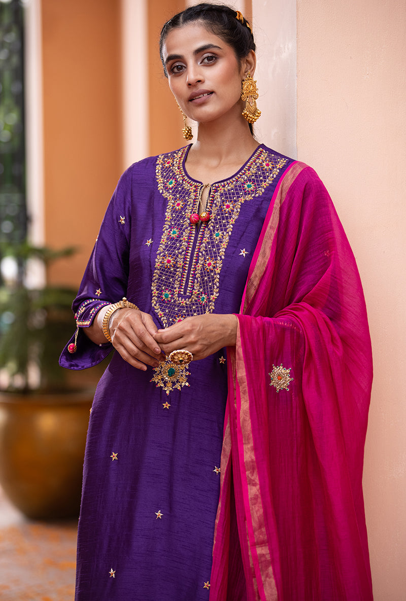 Purple Bandhgala Husna Kurta Set