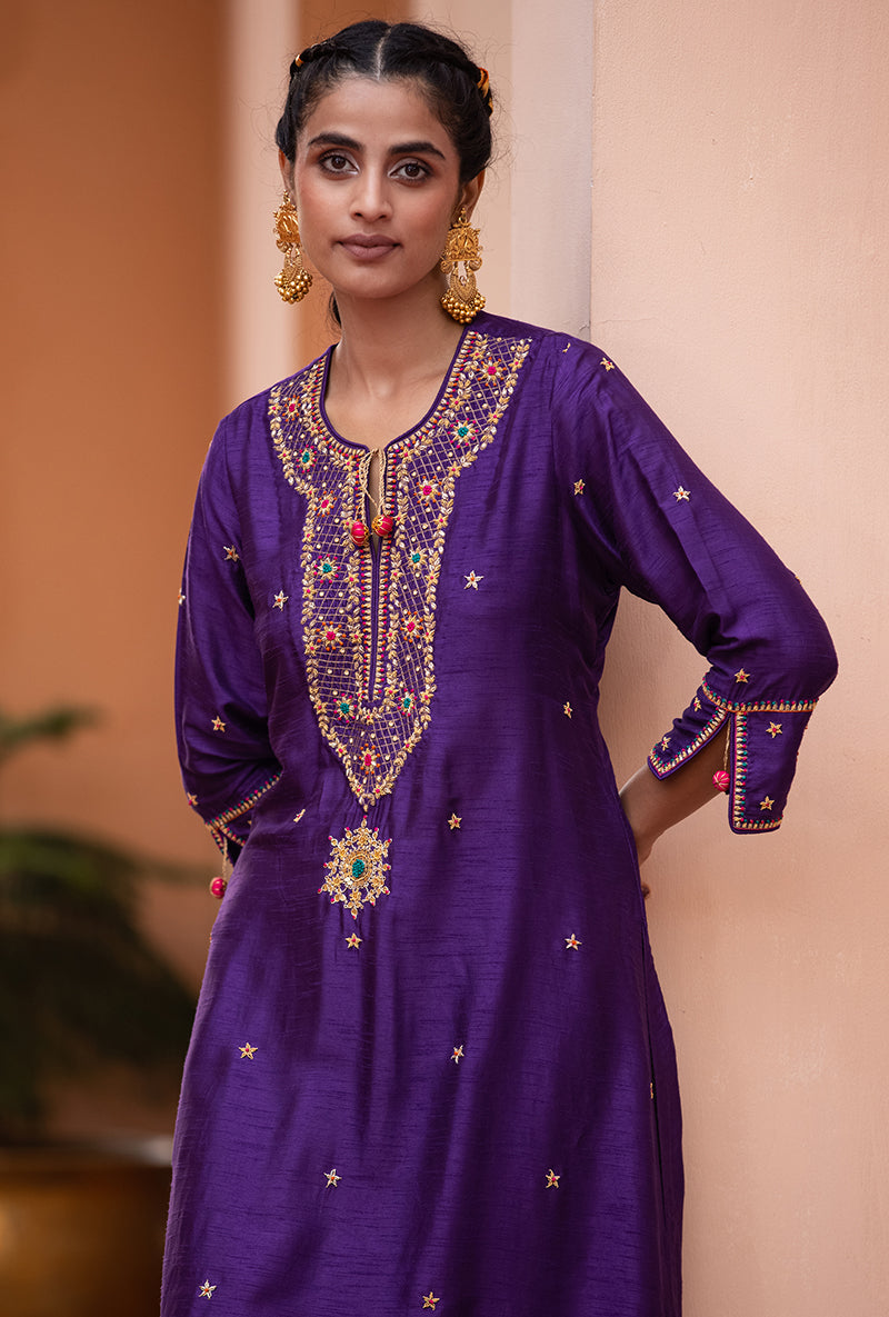 Purple Bandhgala Husna Kurta Set