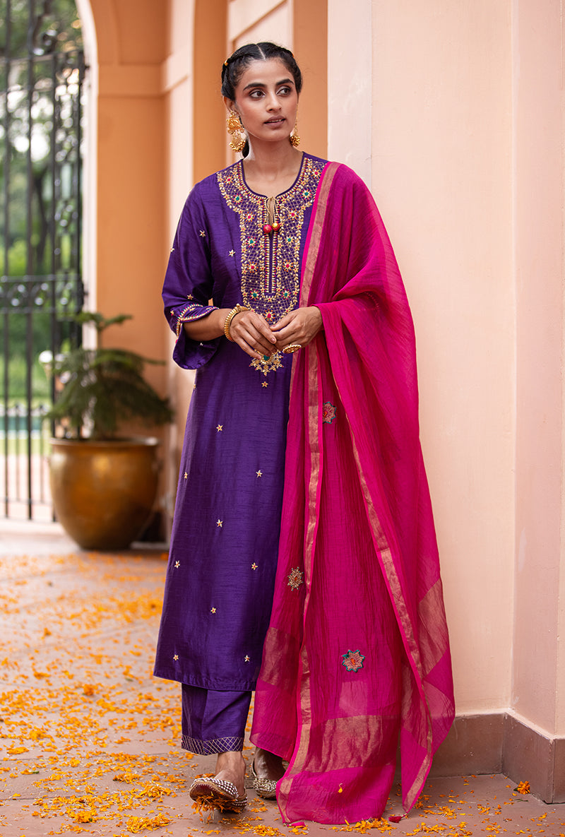 Purple Bandhgala Husna Kurta Set