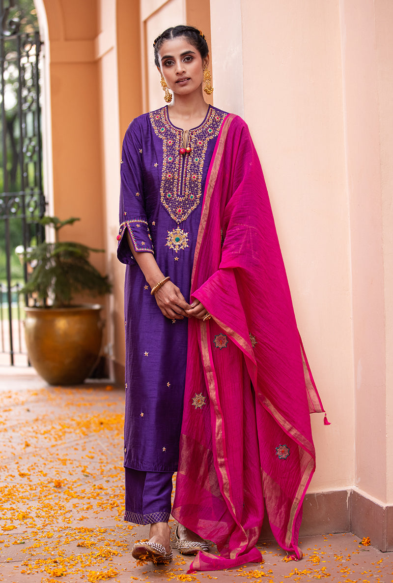 Purple Bandhgala Husna Kurta Set