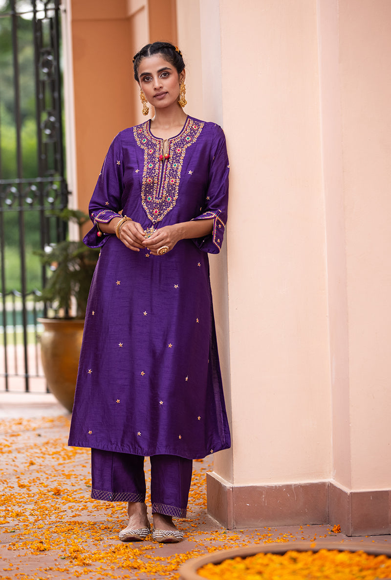 Purple Bandhgala Husna Kurta Set