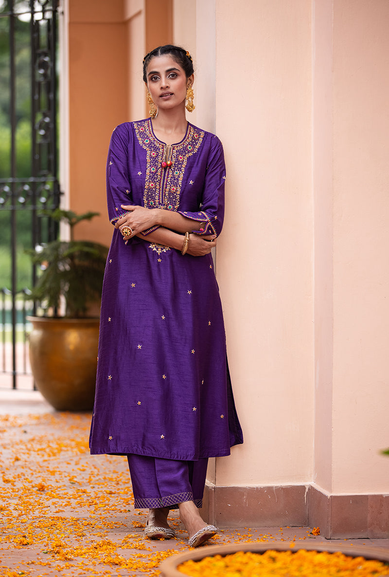 Purple Bandhgala Husna Kurta Set