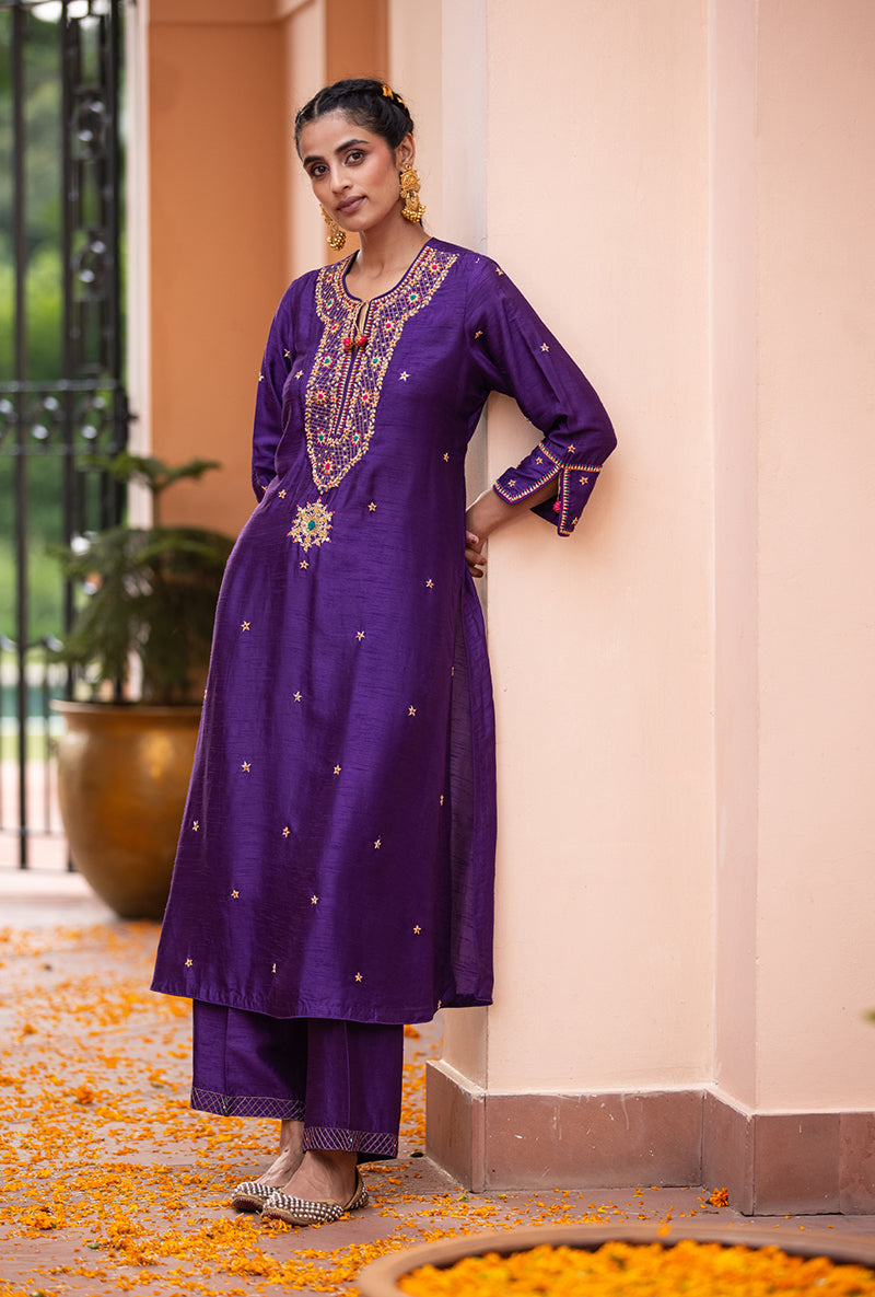 Purple Bandhgala Husna Kurta Set