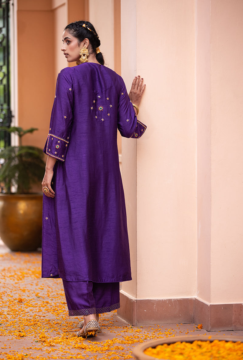 Purple Bandhgala Husna Kurta Set