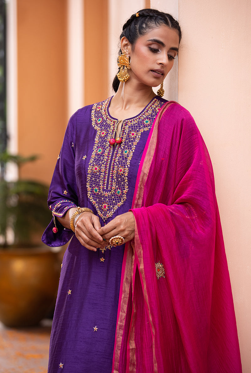 Purple Bandhgala Husna Kurta Set