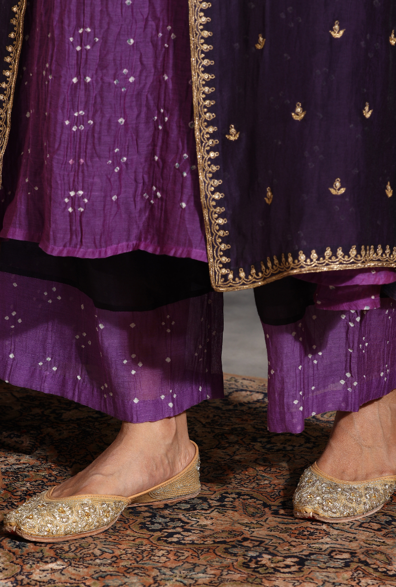 Saanjh 3 pc Purple Bandhej Jacket Set