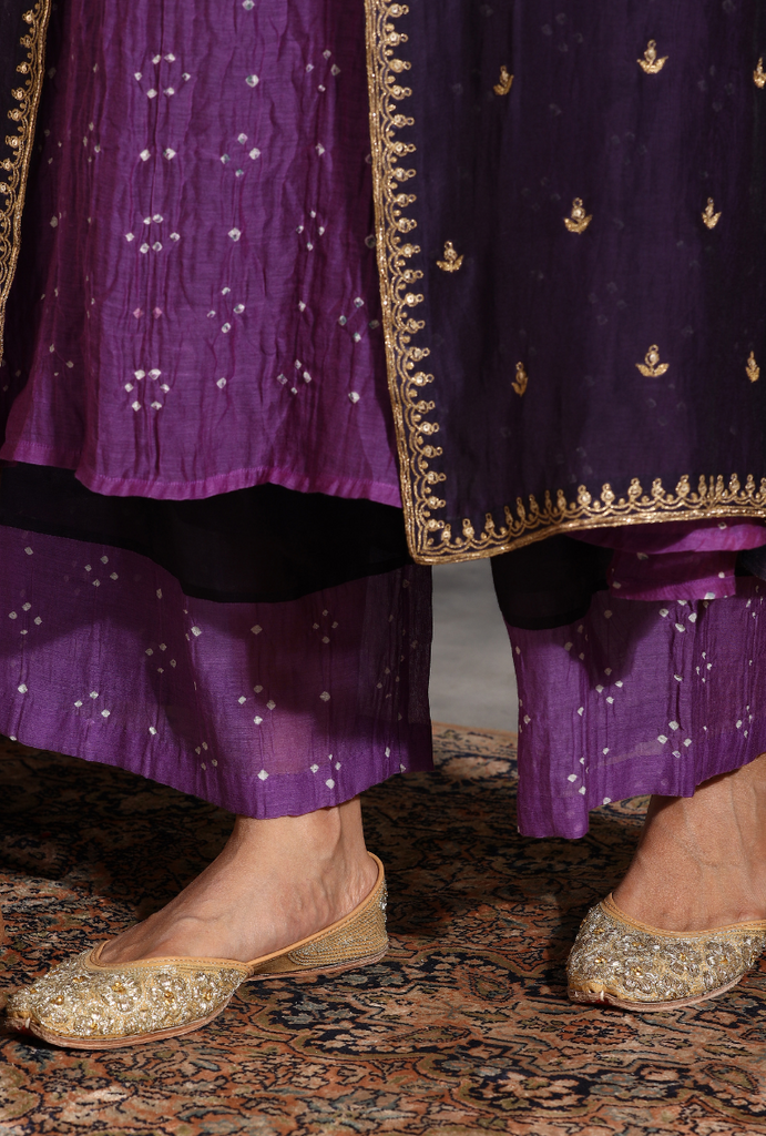 Saanjh 3 pc Purple Bandhej Jacket Set