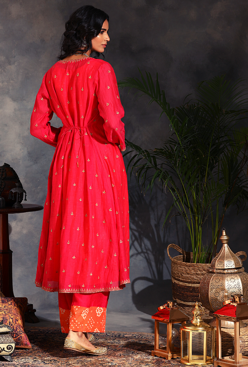 Saanjh 3 pc Rani Bandhej Jacket Set