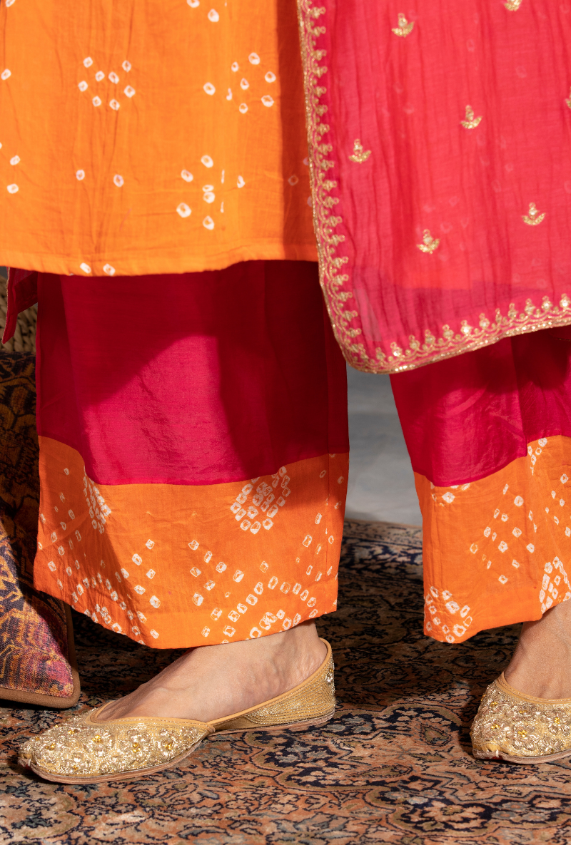 Saanjh 3 pc Rani Bandhej Jacket Set