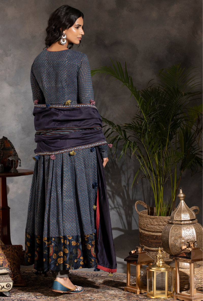Saanjh Blue Ajrak Angrakha Set