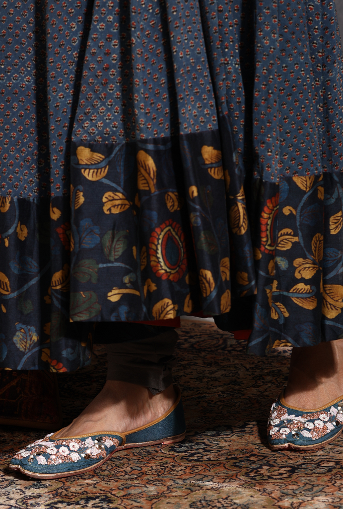 Saanjh Blue Ajrak Angrakha Set