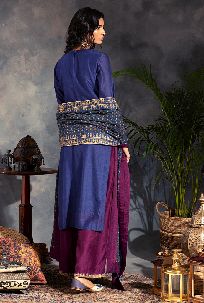 Saanjh Blue/Purple Sitara Yolk Kurta Set