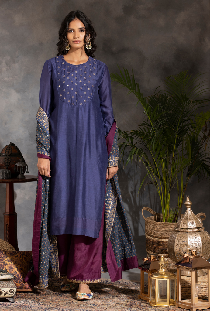 Saanjh Blue/Purple Sitara Yolk Kurta Set