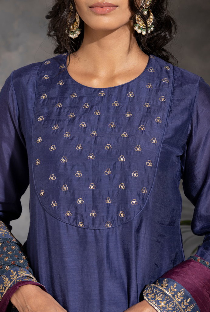 Saanjh Blue/Purple Sitara Yolk Kurta Set