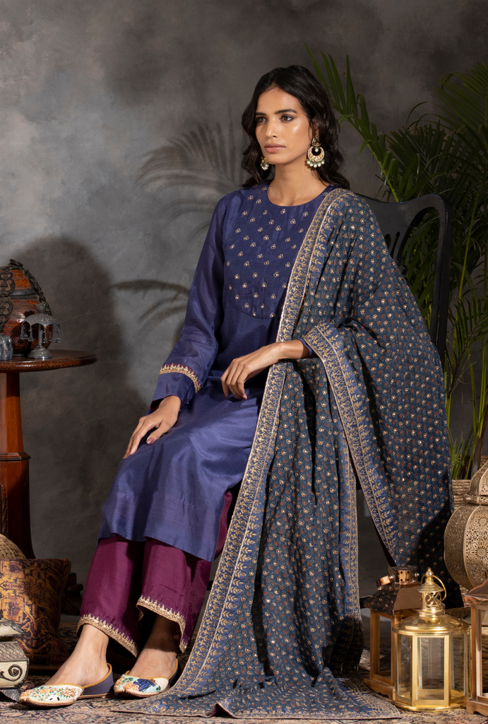 Saanjh Blue/Purple Sitara Yolk Kurta Set