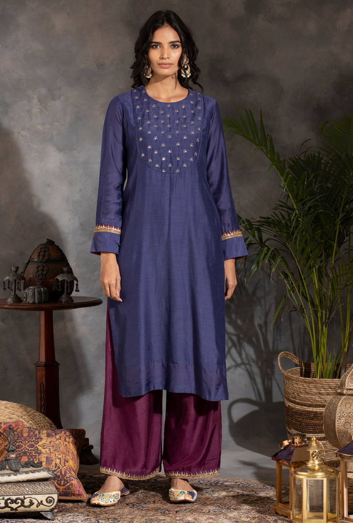 Saanjh Blue/Purple Sitara Yolk Kurta Set