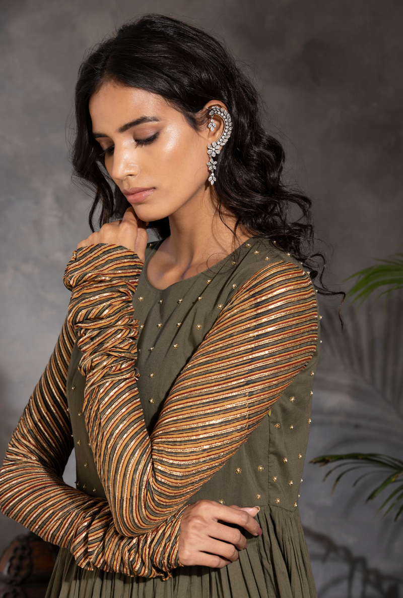 Saanjh Green Sitara Yolk Anarkali Set