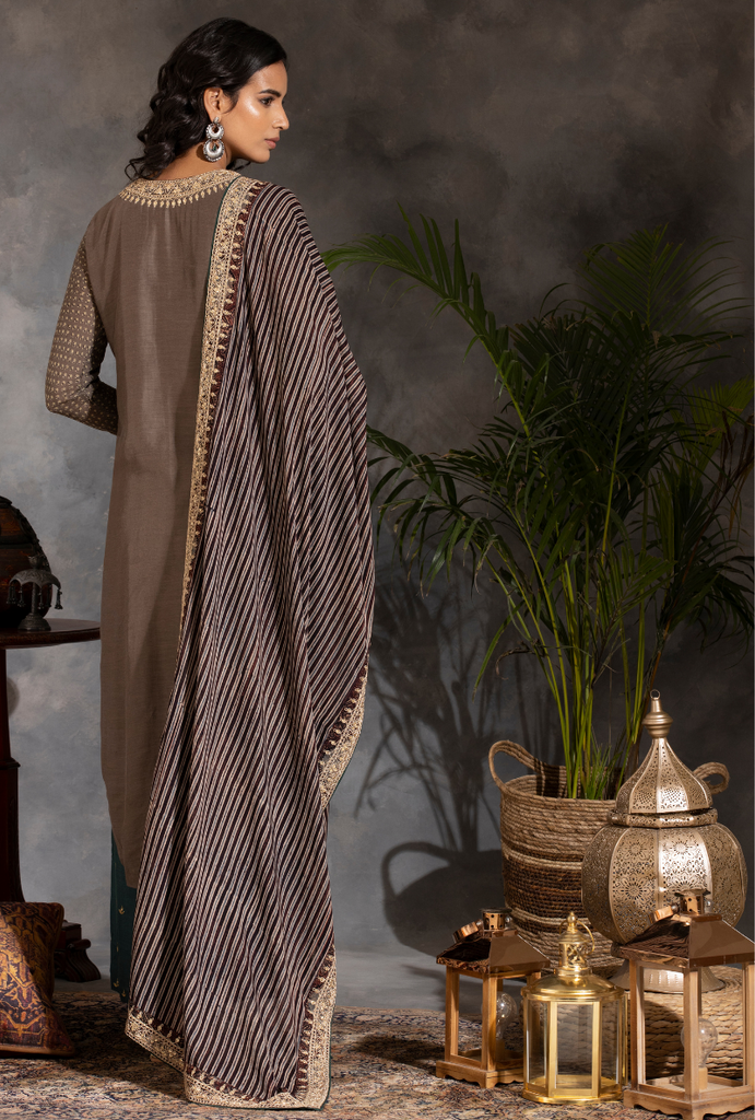 Saanjh Grey and Bottle Green Dori Kurta Set