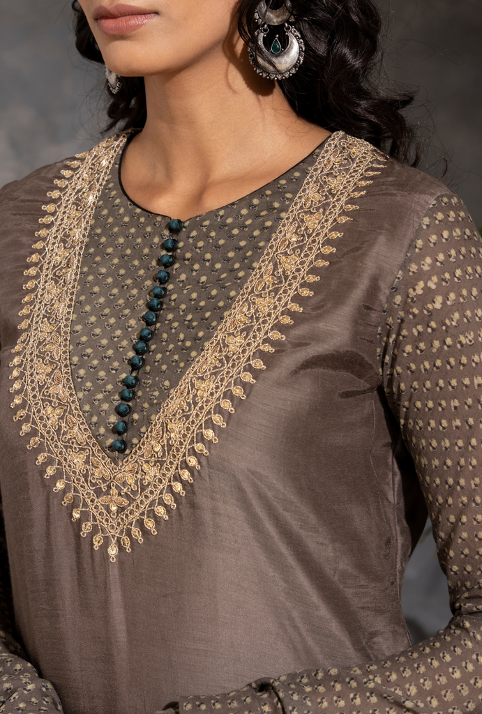 Saanjh Grey and Bottle Green Dori Kurta Set