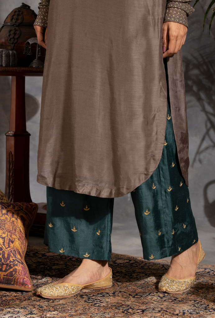 Saanjh Grey and Bottle Green Dori Kurta Set