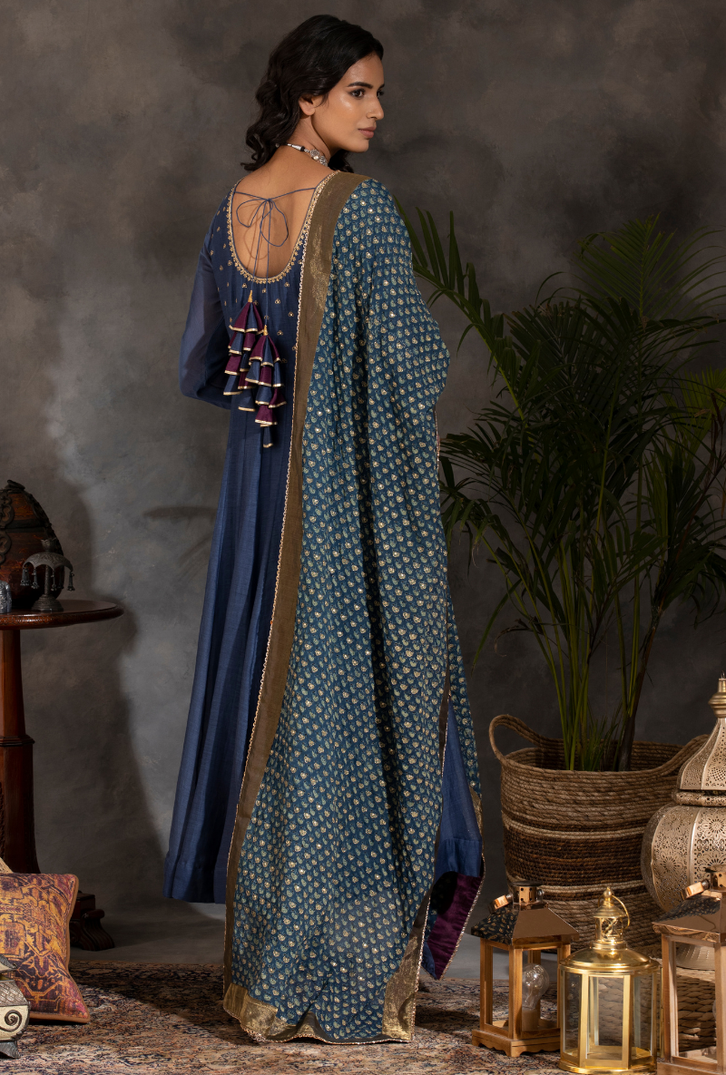 Saanjh Ink Blue Anarkali Kurta Set