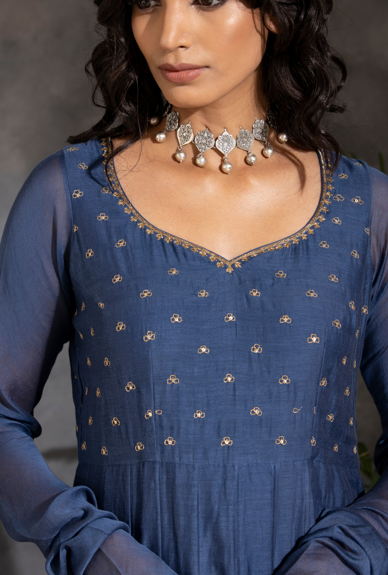 Saanjh Ink Blue Anarkali Kurta Set