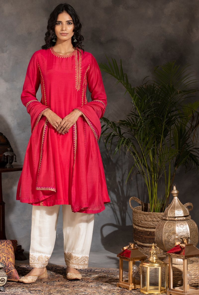 Saanjh Pink & Ivory Salwar Set