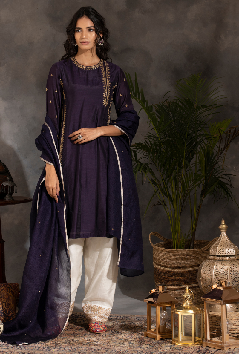 Saanjh Purple & Ivory Salwar Set