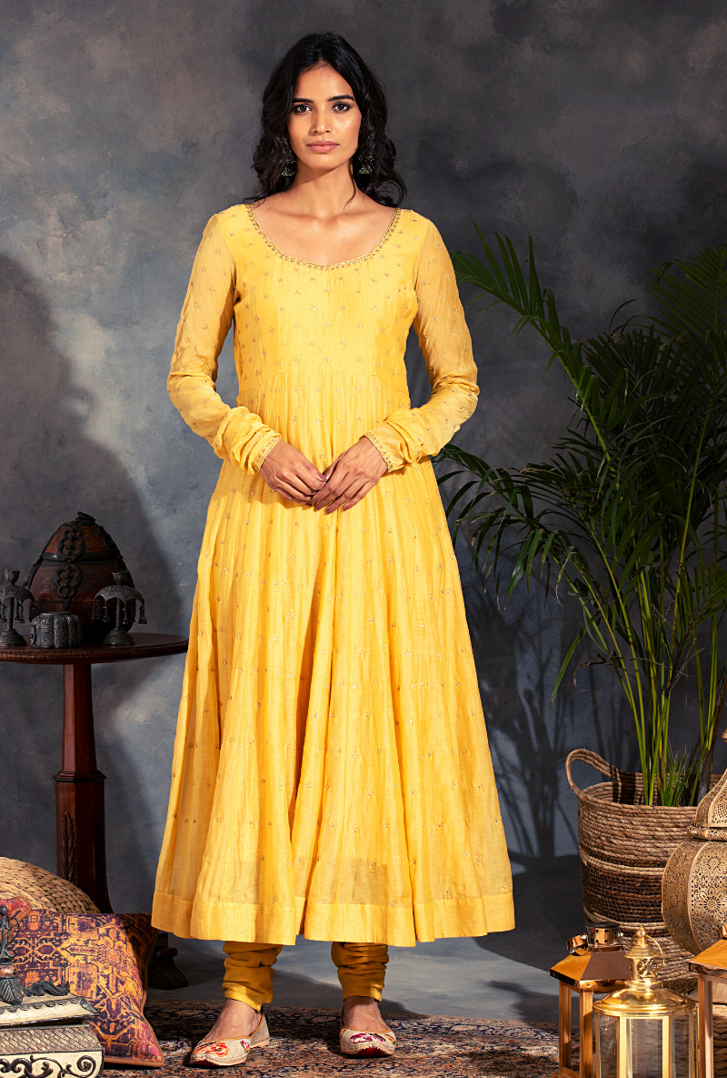 Saanjh Yellow Anarkali Kurta Set