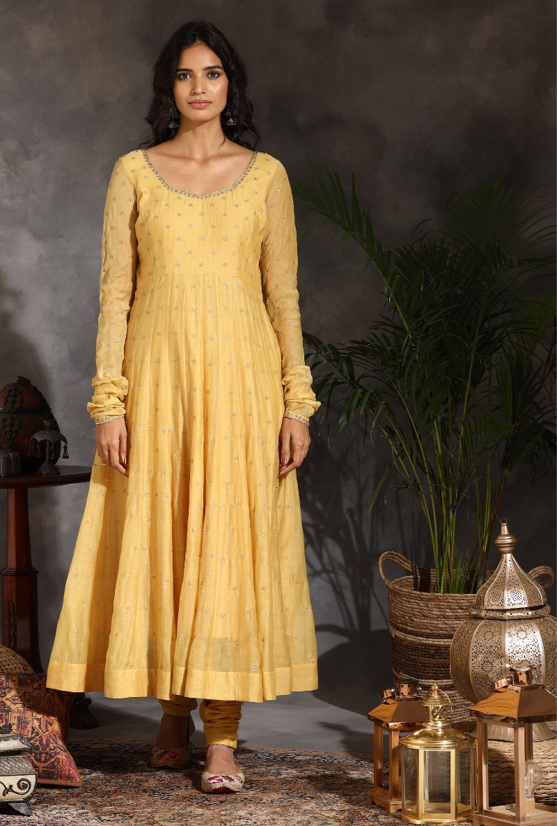 Saanjh Yellow Anarkali Kurta Set