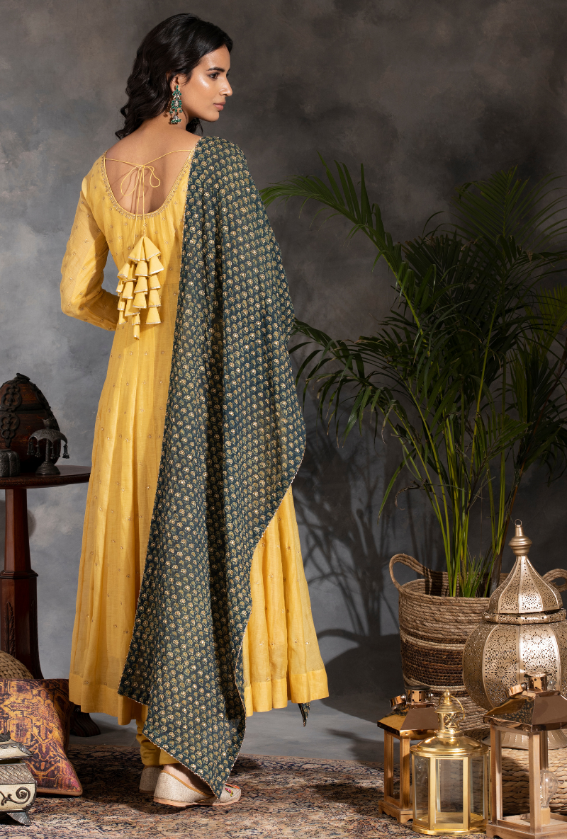 Saanjh Yellow Anarkali Kurta Set