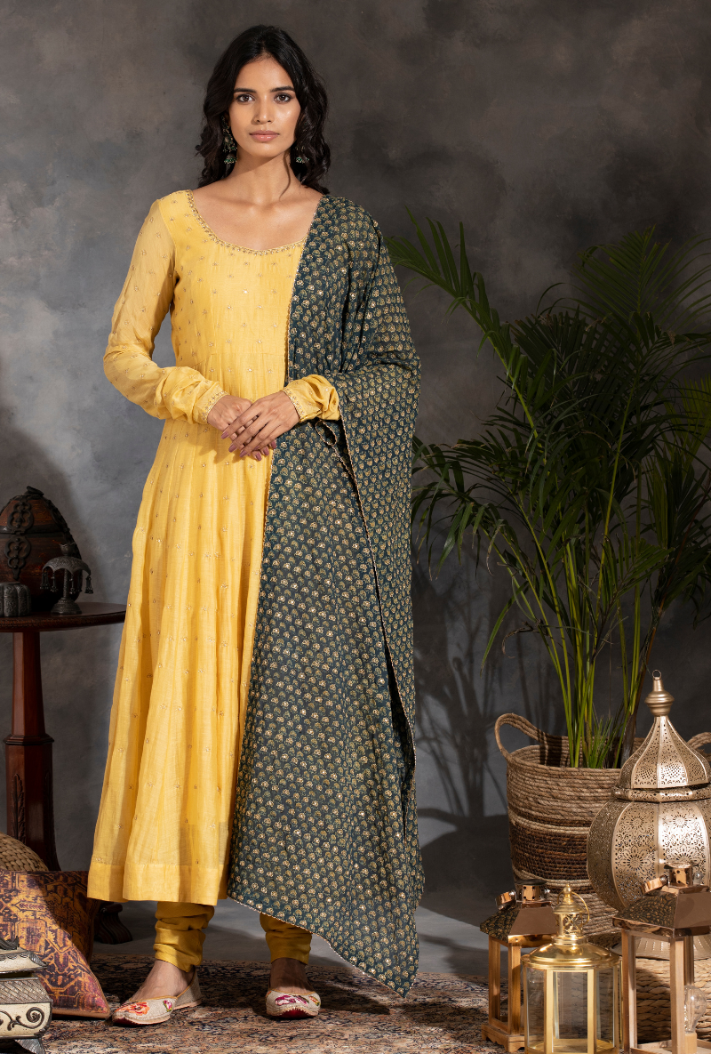 Saanjh Yellow Anarkali Kurta Set