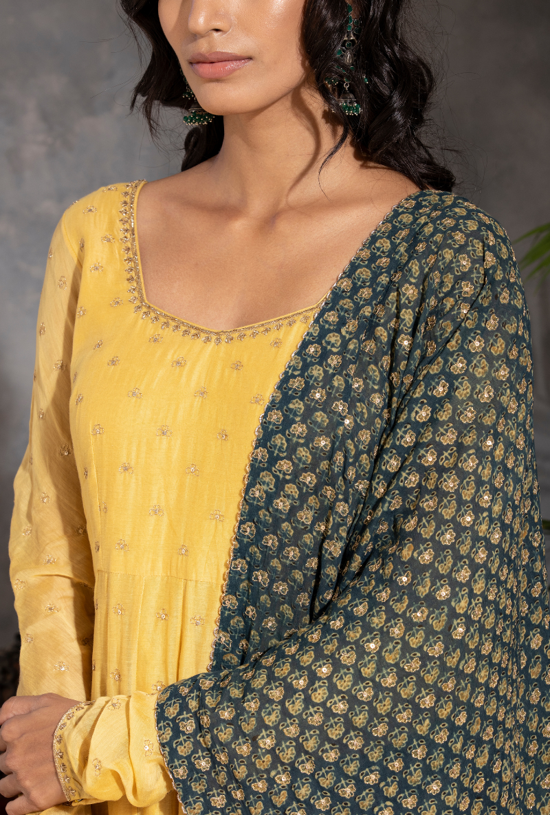 Saanjh Yellow Anarkali Kurta Set