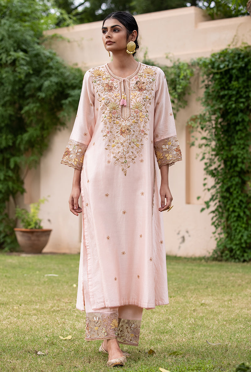 Soft Pink Applique Heavy Baano Kurta Set