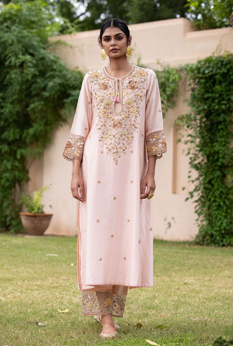 Soft Pink Applique Heavy Baano Kurta Set
