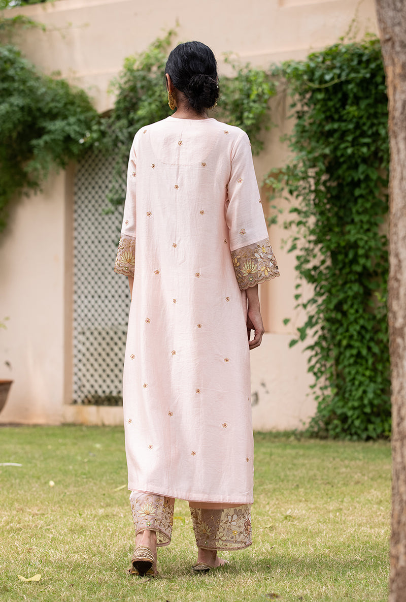 Soft Pink Applique Heavy Baano Kurta Set